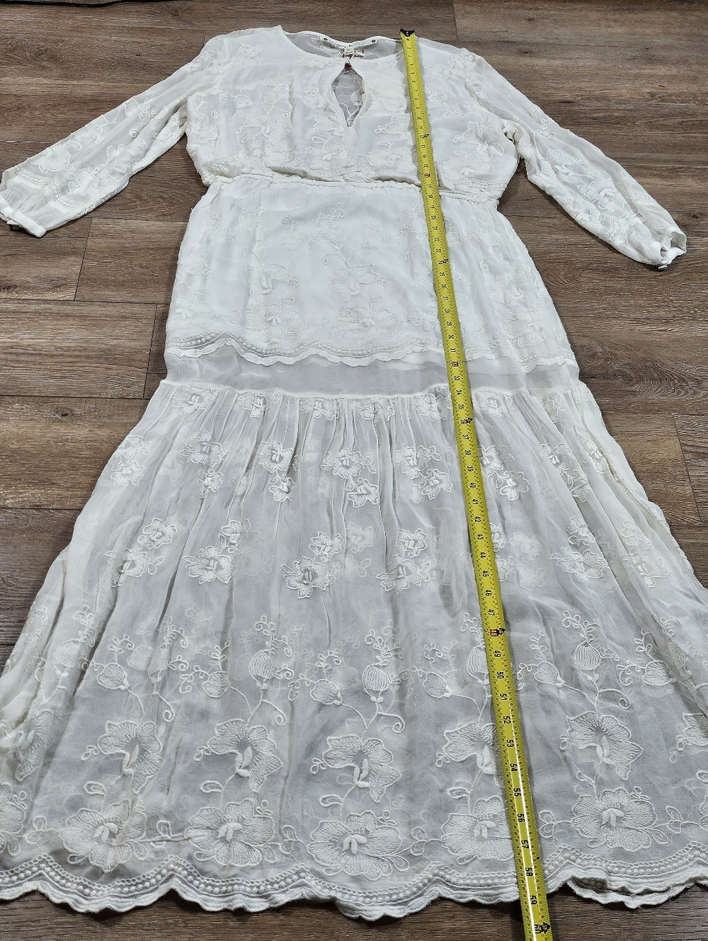 NWT Chelsea & Violet Ivory Embroidered Mesh Semi-Sheer Long Sleeve Maxi Dress - Picture 16 of 16